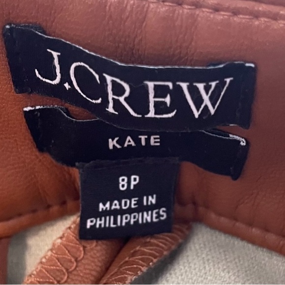 JCrew Pants Size 8P Saddle Color Faux Leather Front Pockets Straight Leg Sleek - Picture 1 of 4